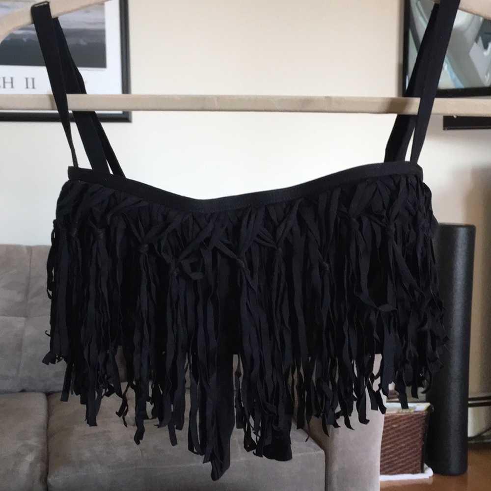 Fringe bandeau bikini top optional straps D cup